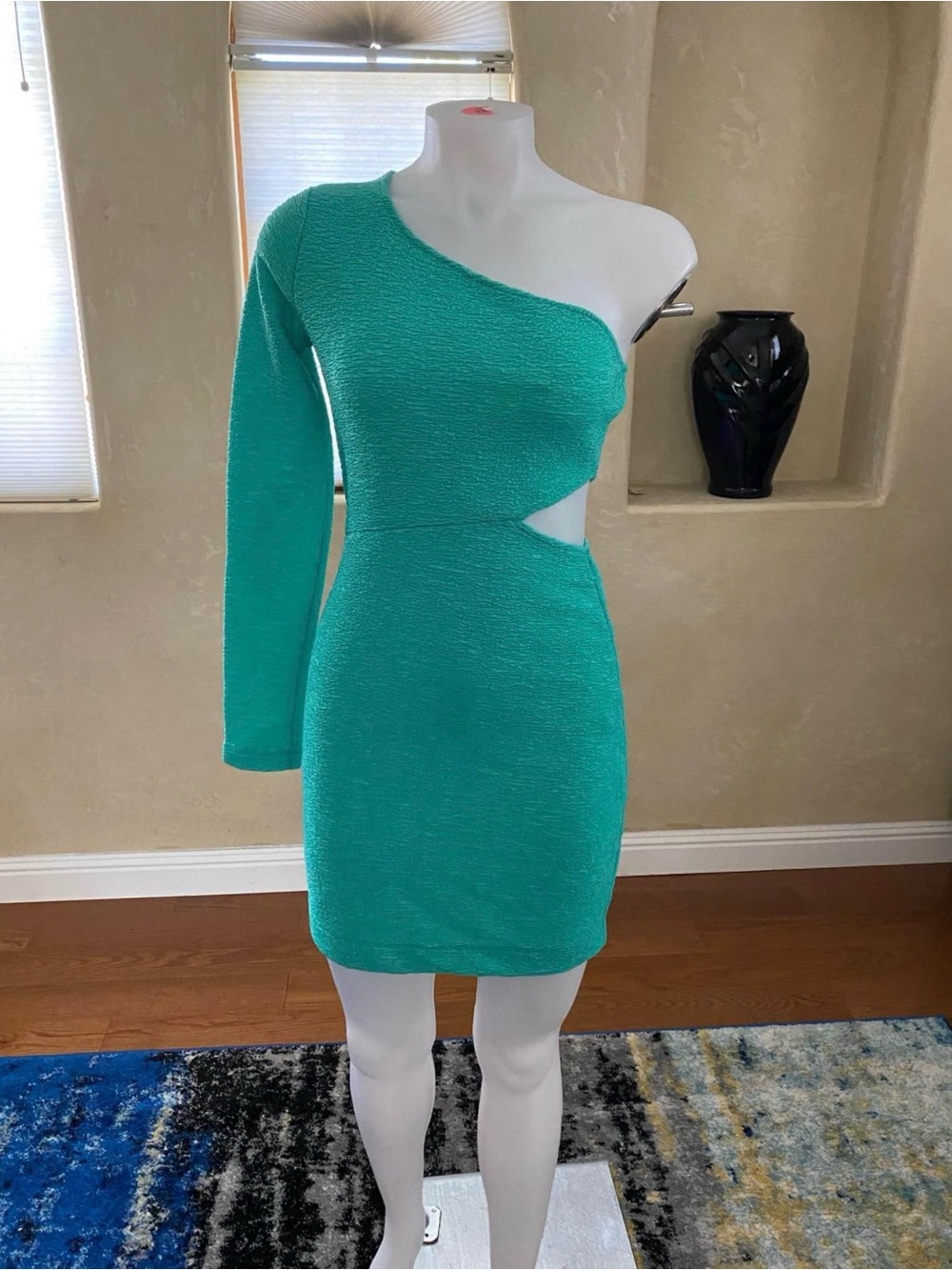 BCBG Generation teal green sexy body-con asymmetric dress sz Small